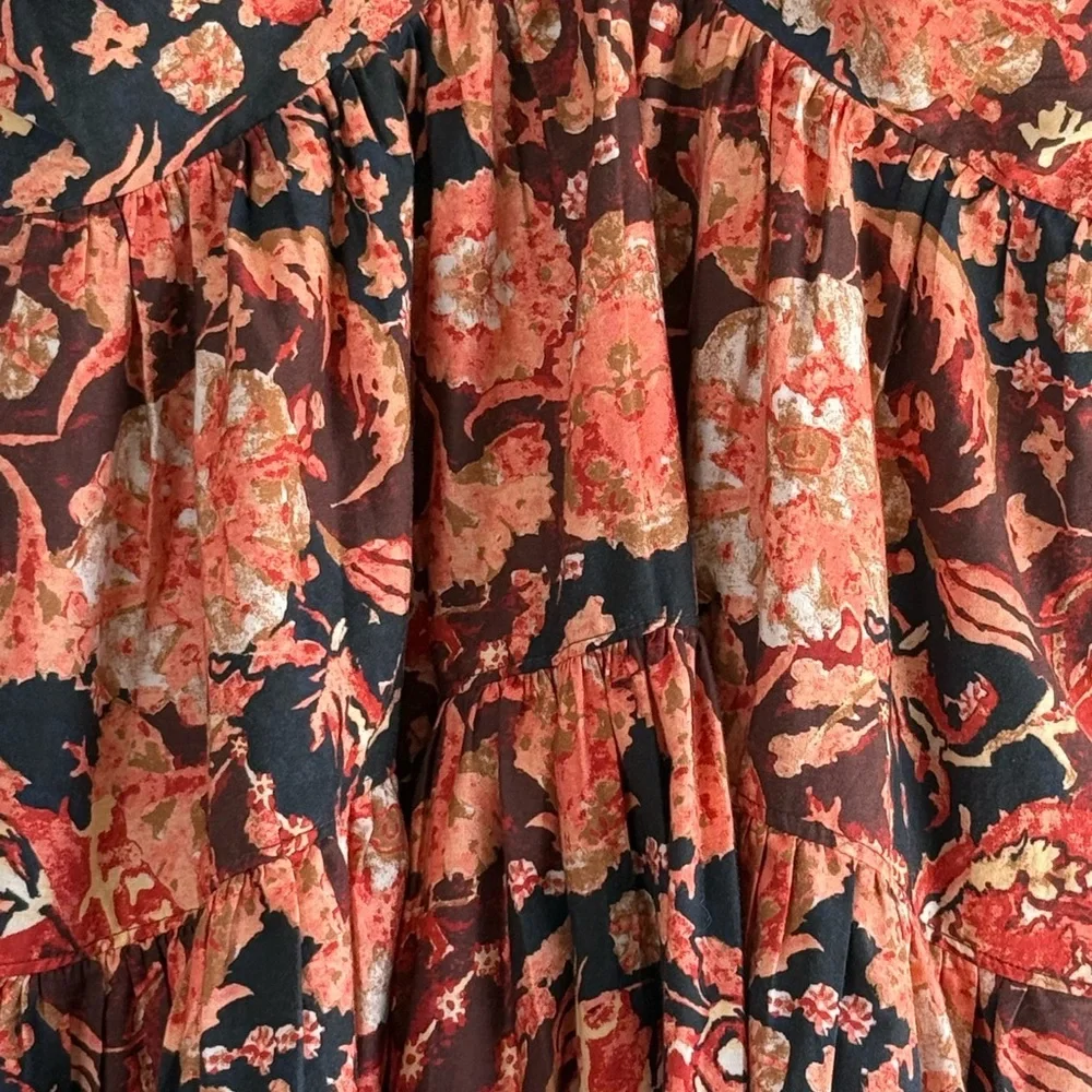 NEW Anthropologie Tie-Back Floral Midi Dress Red Motif Women’s Size 4